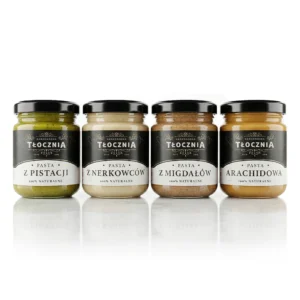 masła orzechowe na prezent - Zestaw Pełen Smaków – naturalne pasty orzechowe 100% pistacja, nerkowce, migdały i arachidowa Karkonoska Tłocznia