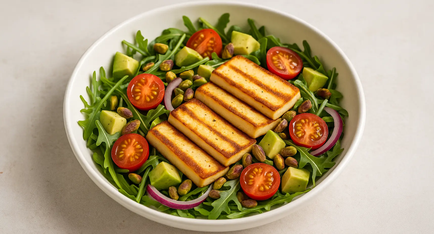 Sałatka z tofu halloumi i pistacjami
