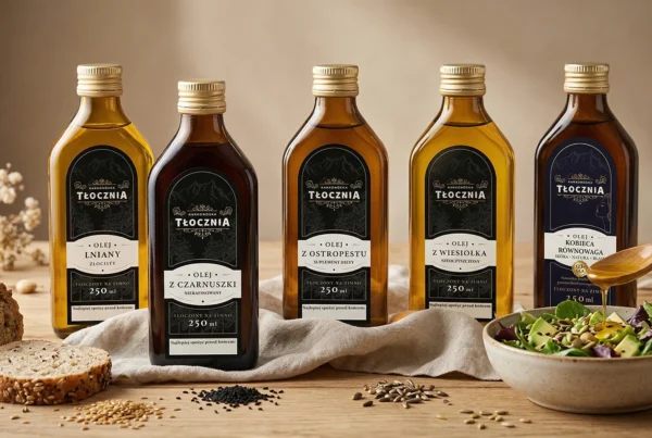 świeże oleje tłoczone na zimno z małej tłoczni naturalne oleje roślinne w butelkach