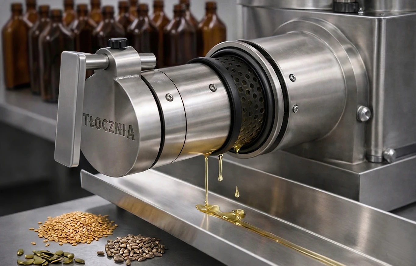 proces tłoczenia oleju na zimno w prasie ślimakowej świeży olej z nasion karkonoska tłocznia