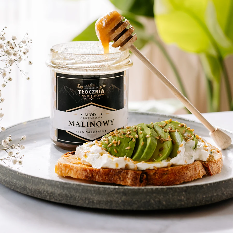 Miód malinowy z Karkonoszy 430 g – naturalny miód nektarowy z kwiatów malin